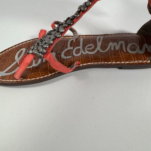 Sam Edelman Ginger Beaded Gladiator Sandals Red Orange Leather Women Size 7.5 - Picture 11 of 13